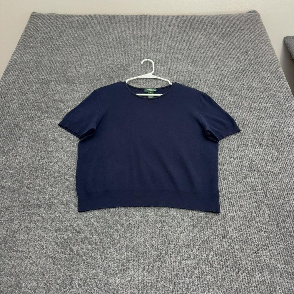 Lauren Ralph Lauren Sweater Womens XL Navy Blue Cotton Short Sleeve Classic